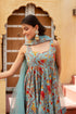Pomcha Jaipur Grey Hand Block Cotton Anarkali With Soft Net Dupatta